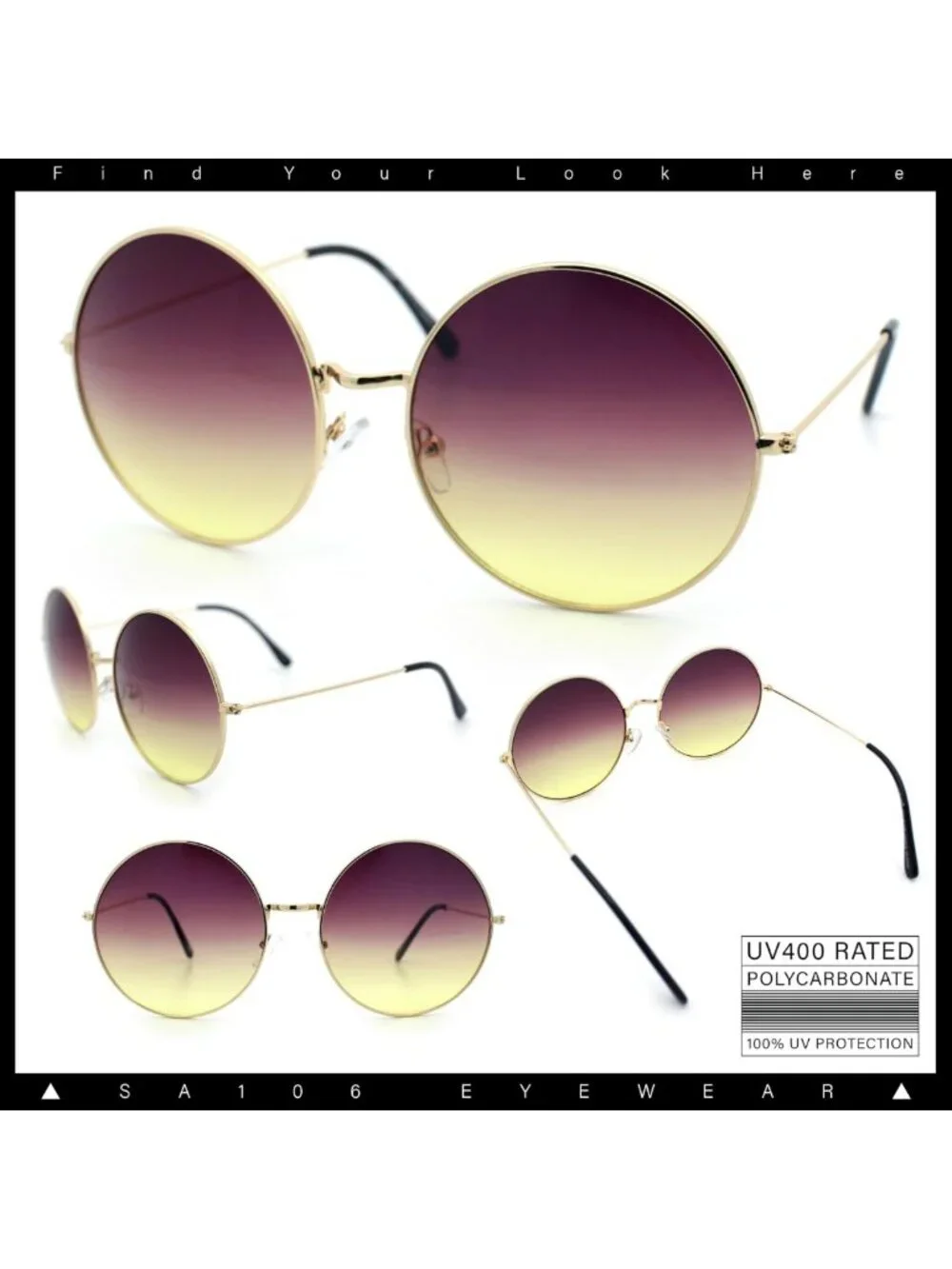 Oversized Hippie Round Circle Lens Sunglasses - Classic Retro Style, UV